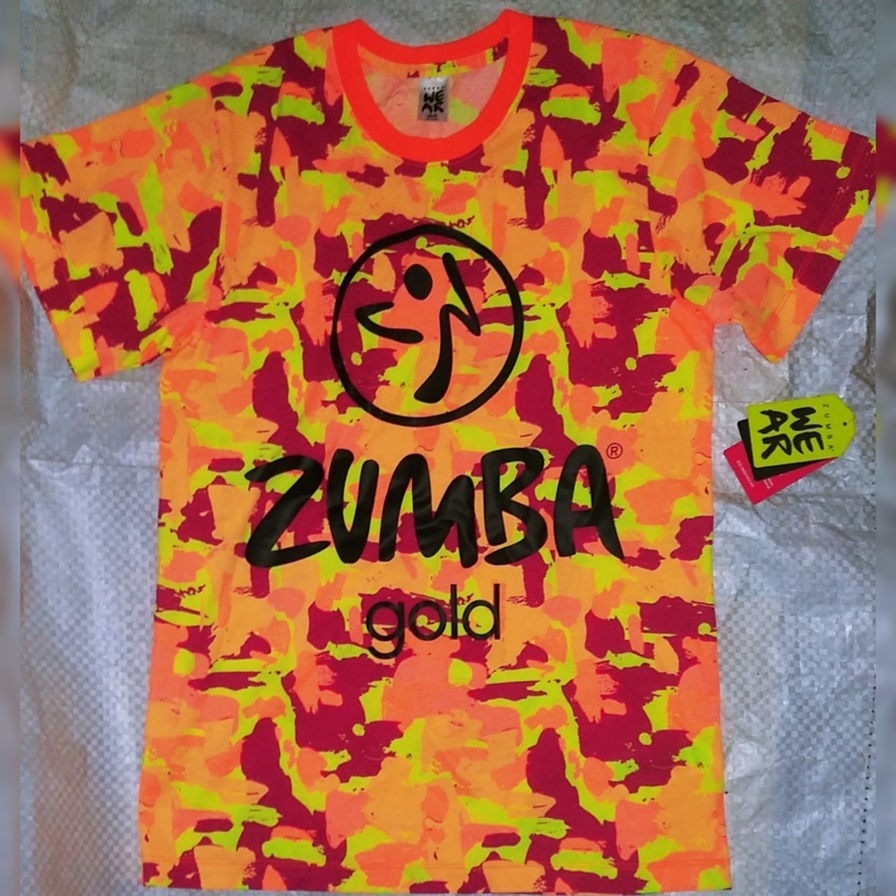 Da Funky Zumba Gold Short Sleeve Tee size XS/Small Unisex Orange Camo NWT New